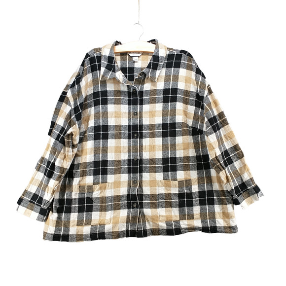 CJ Banks Women's Button Front Shirt Multi 3X Plaid Flannel Long Sleeve Cotton - Picture 1 of 12